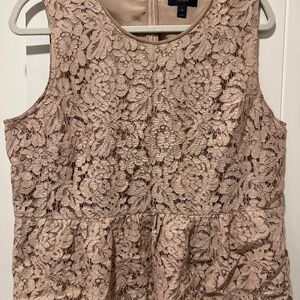 *Like New* J Crew Lace Flowy Peplum Sleeveless Top - Size 16 - Taupe / Bronze